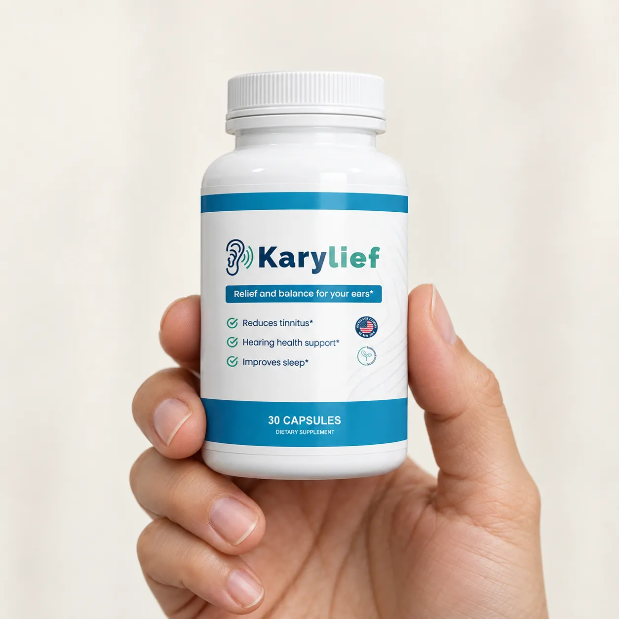 Karylief — the package held in a hand