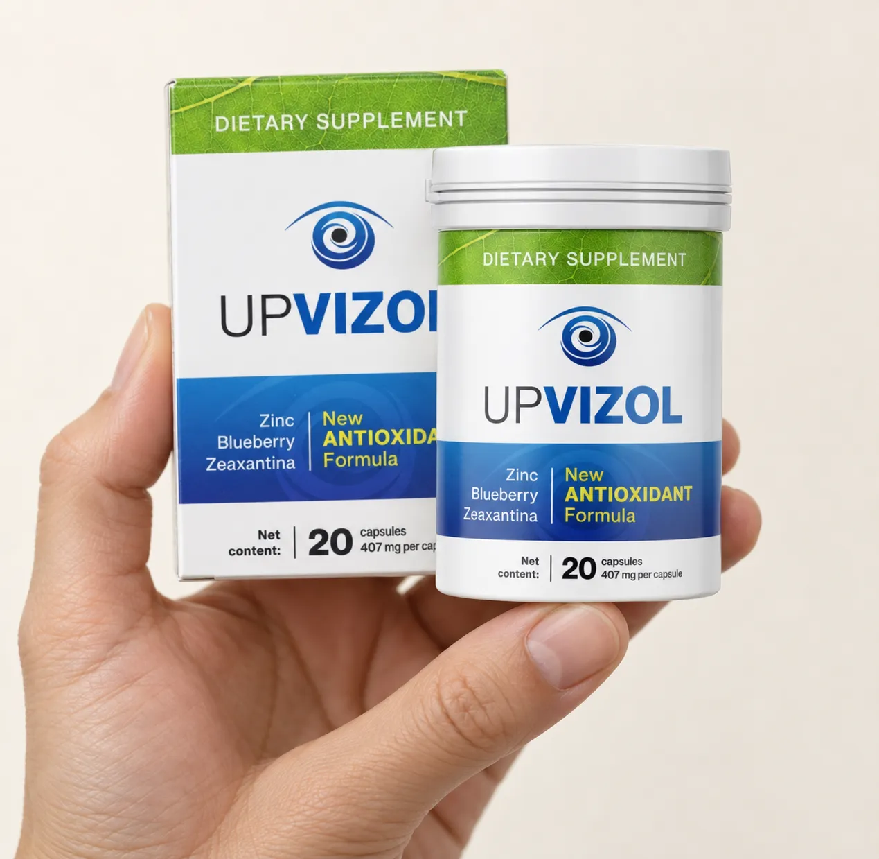 UpVizol — the package held in a hand