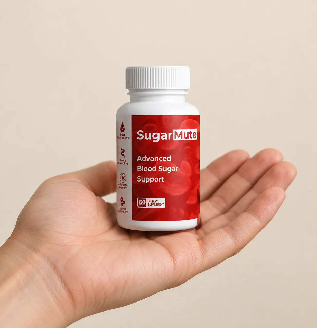 SugarMute — the package held in a hand