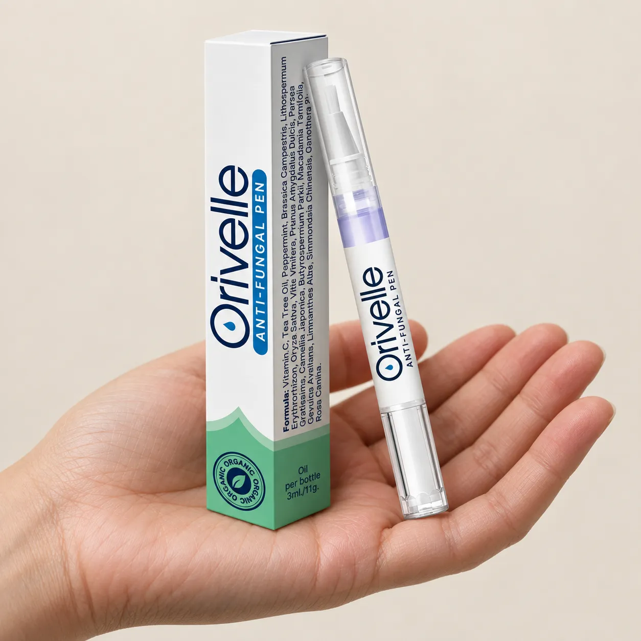 ORIVELLE — the package held in a hand